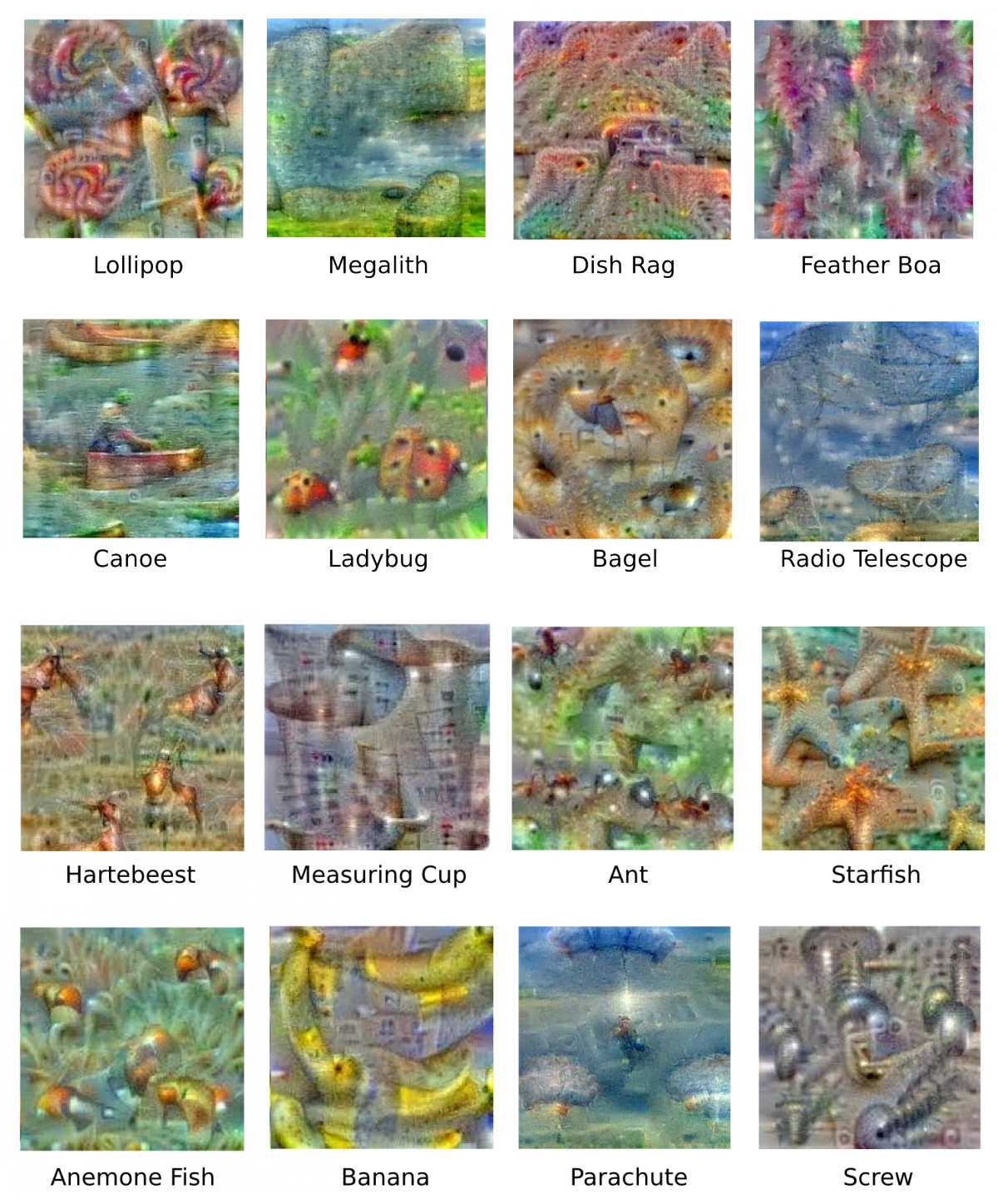 16 strange images generated from stsic noise source images by AI neural networks 16 odd photos generated from static noise by artificial intelligence neural networks